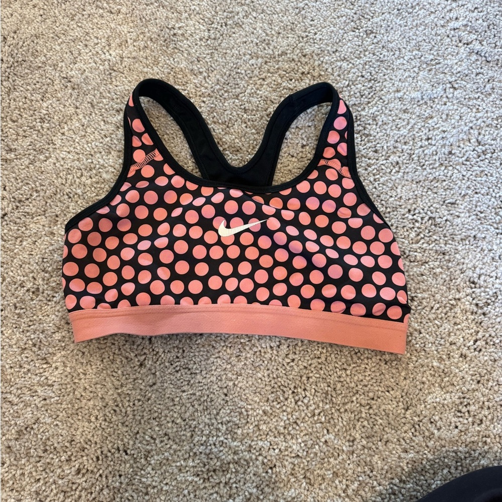 Nike Women's Black and Pink Polka Dot Sports Bra